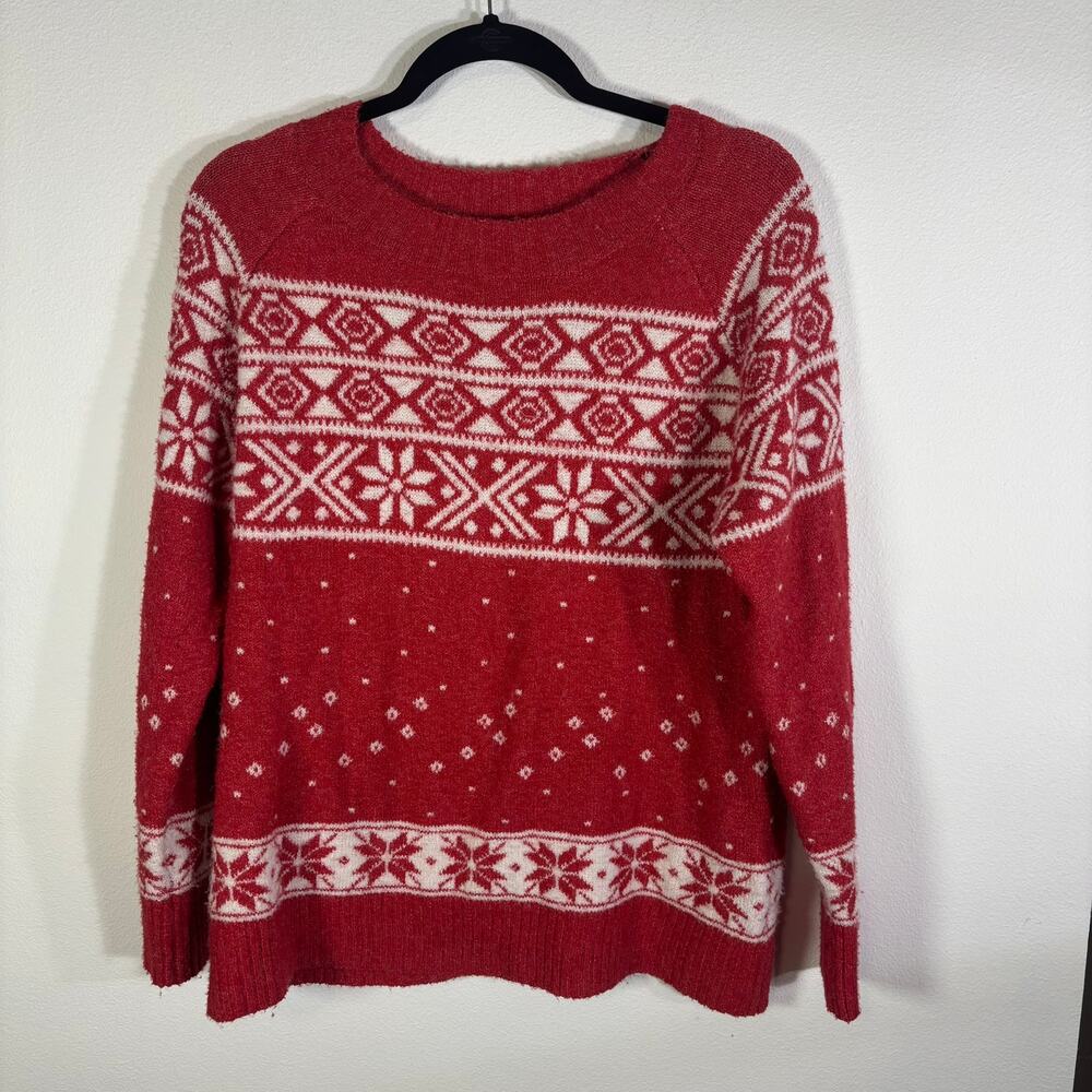 Maurices Womens L Red White Fair Isle Snowflake Christmas Holiday Sweater